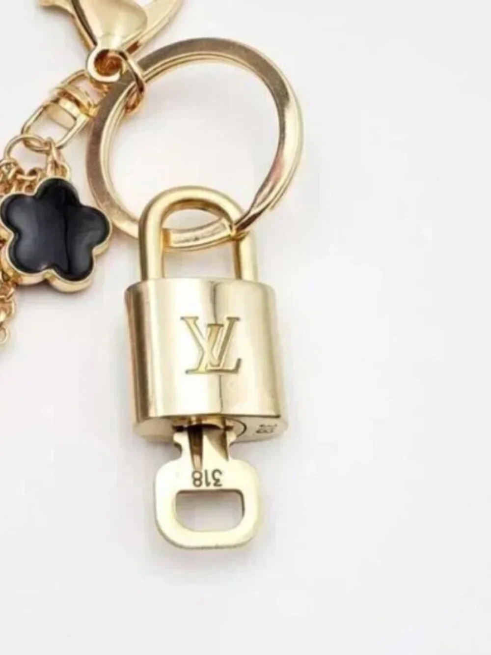 Authentic Louis Vuitton Gold Lock 🔒 Keychain Bag Unbranded Flower Charm LV